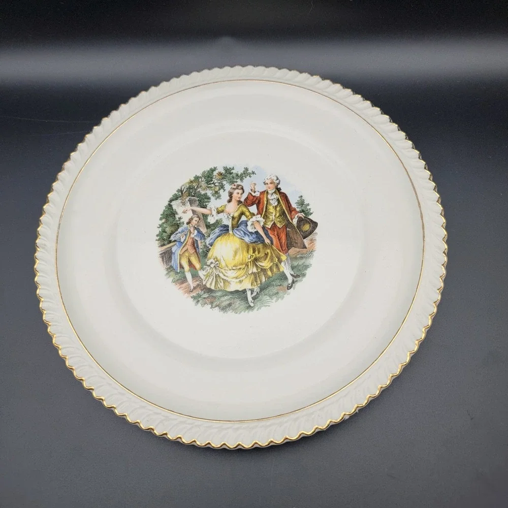 The Harker Pottery Company Plate 1840 22KT Gold Colonial Couple 10